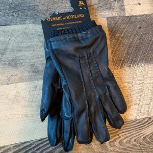 Stewart of Scotland Black Leather Gloves XL Fleece Lining
